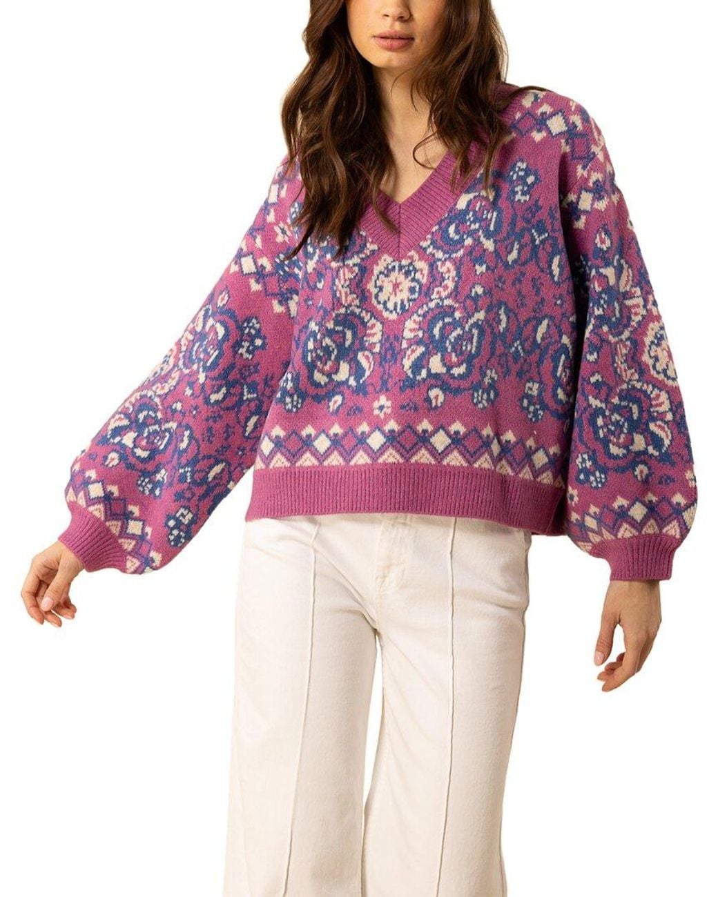 Hale Bob Purple V-Neck Sweater