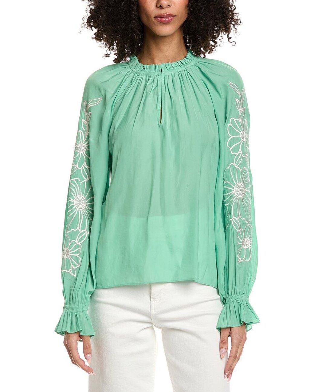 Ramy Brook Green Sakura Long Sleeve Top