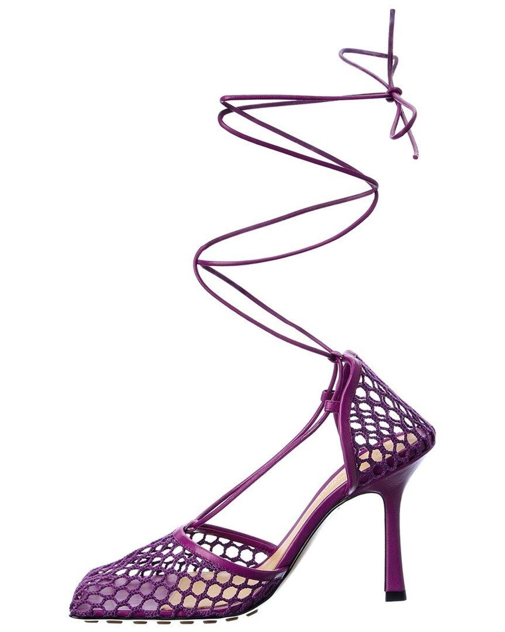 Bottega Veneta Purple Stretch Leather Ankle Wrap Sandal