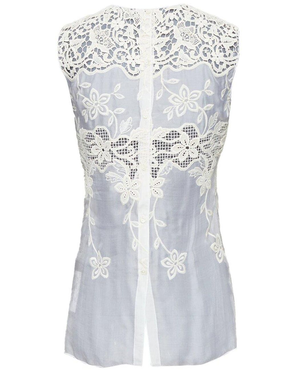 Dolce & Gabbana Blue Silk Cotton Lace Top, Size It (Authentic Pre-Loved)