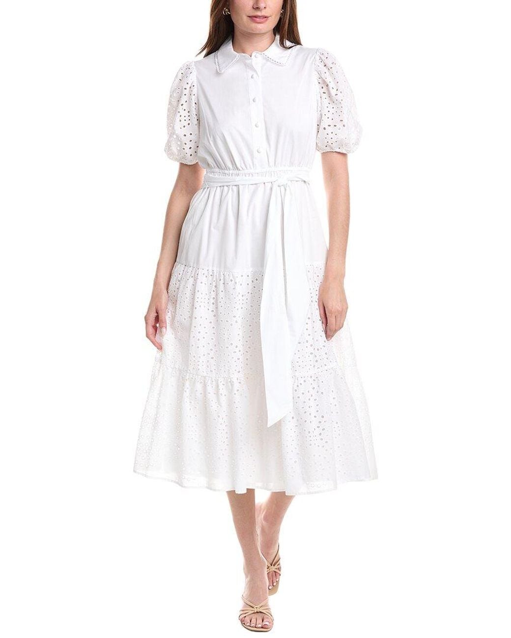 Anne Klein White Puff Sleeve Shirtdress