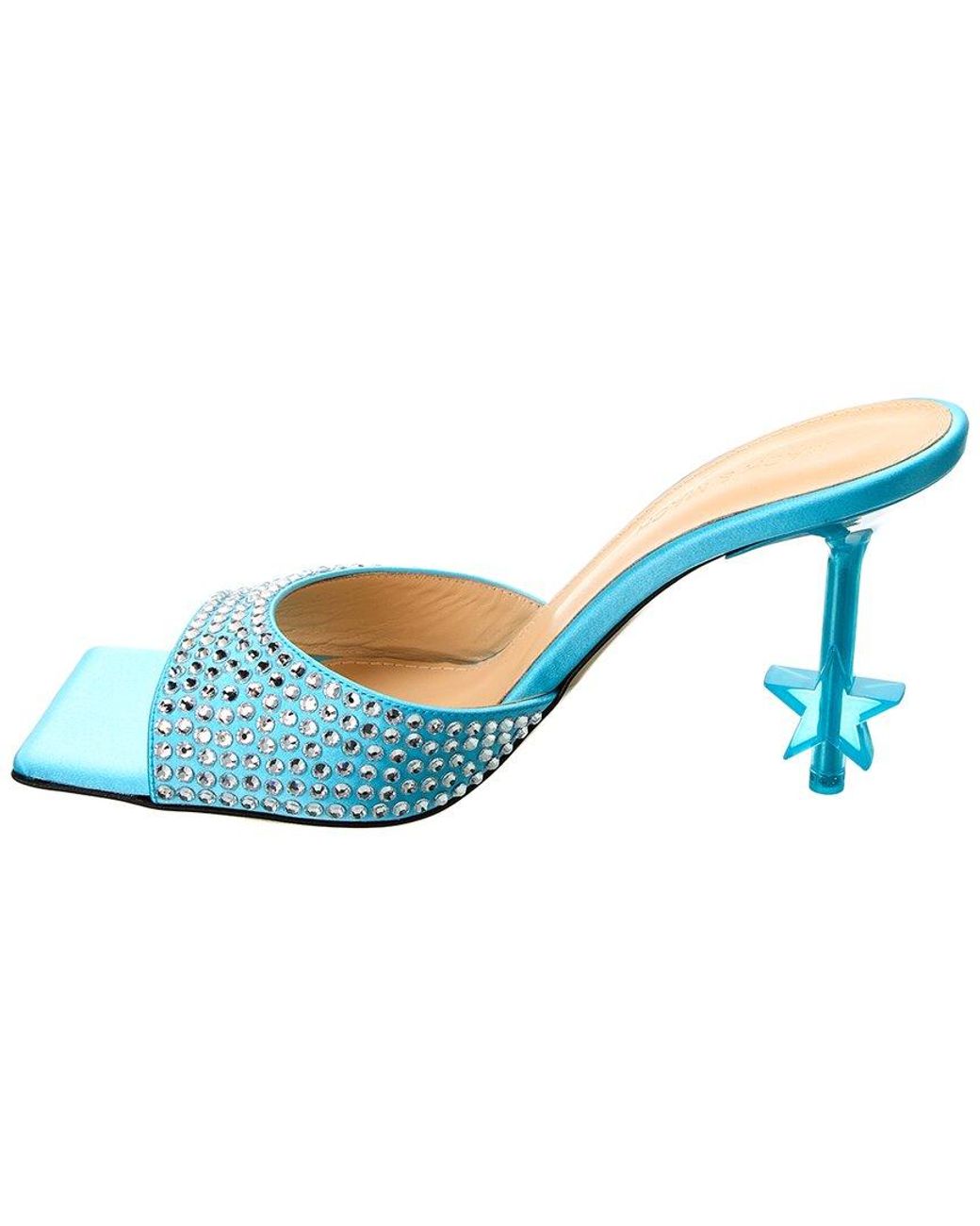 Mach & Mach Blue Crystal-Embellished Star Satin Mule