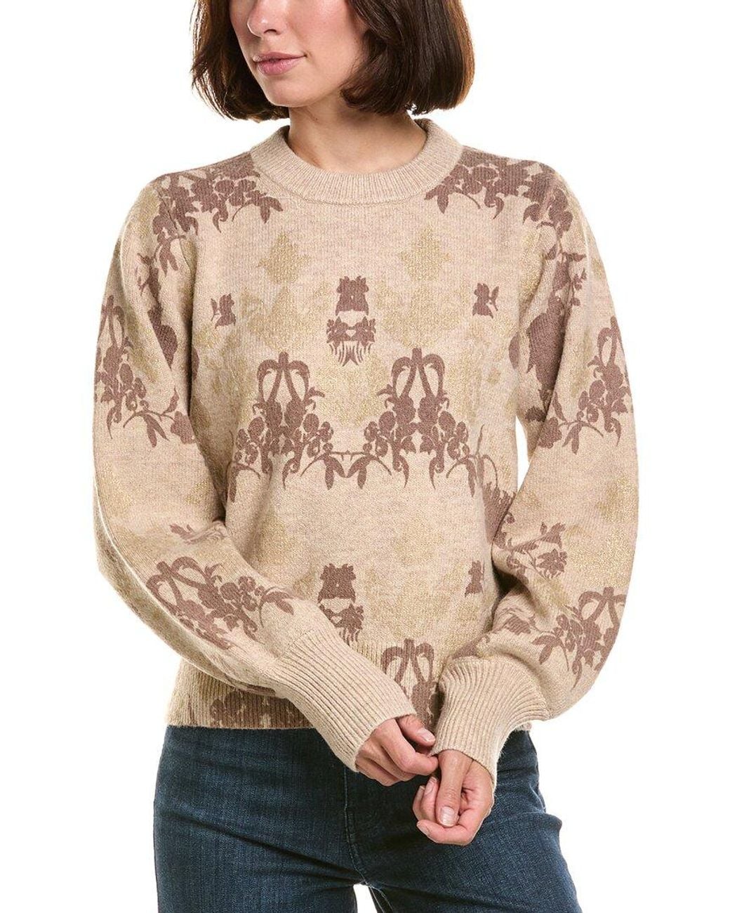 Karl Lagerfeld Natural Baroque Floral Wool-Blend Sweater