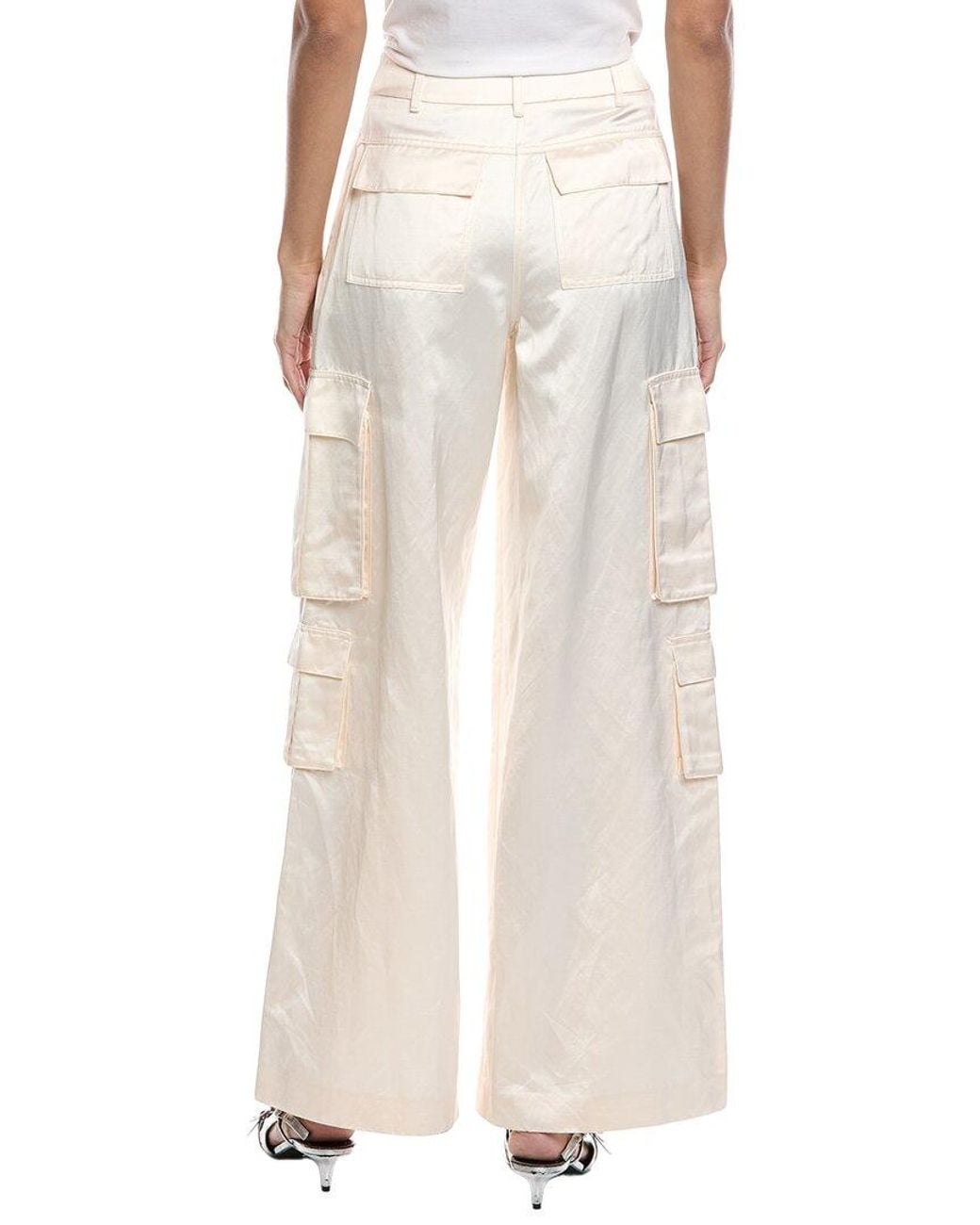 Self-Portrait Natural Satin Cargo Trouser