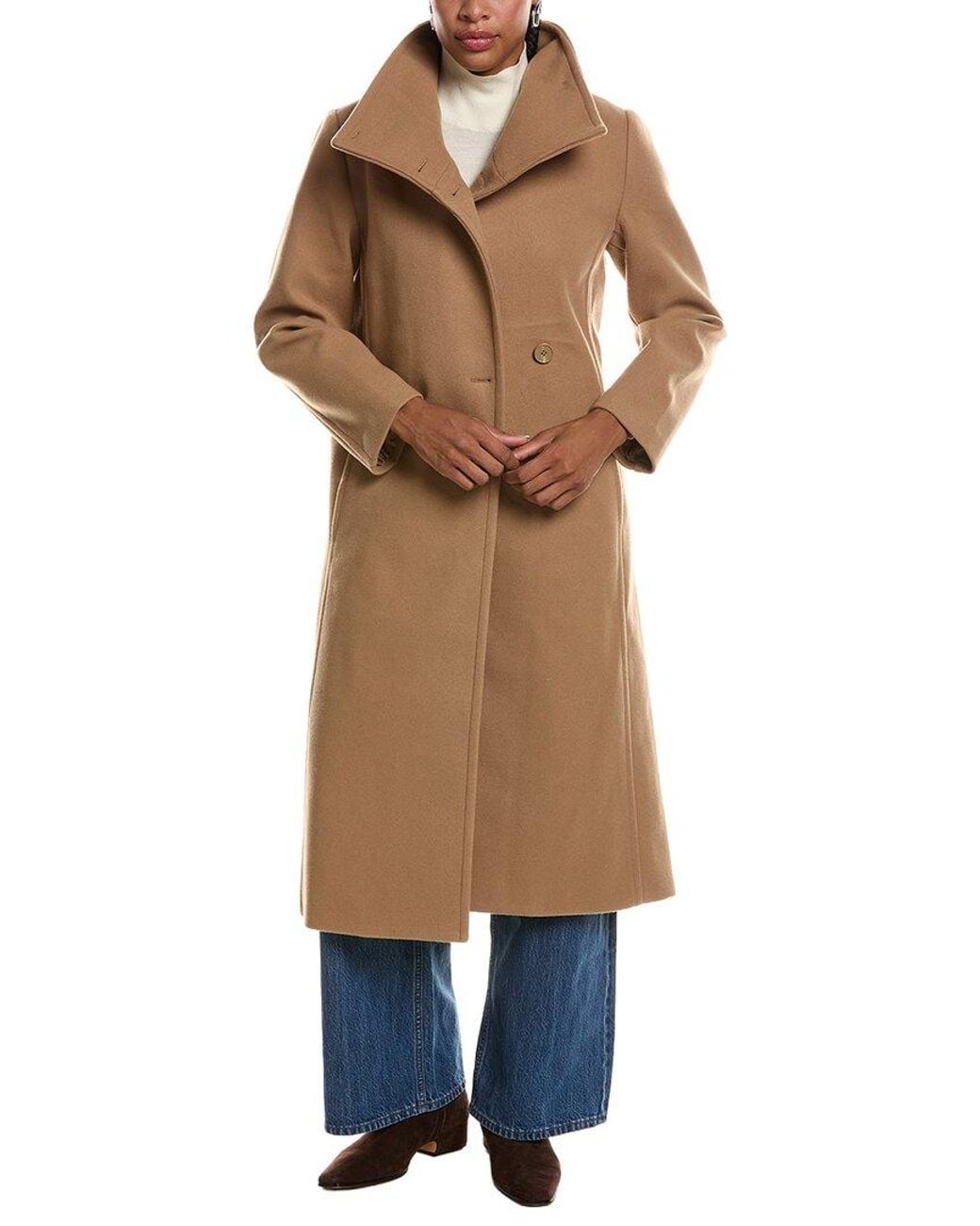Ellen Tracy Natural Stand Up Collar Longline Jacket