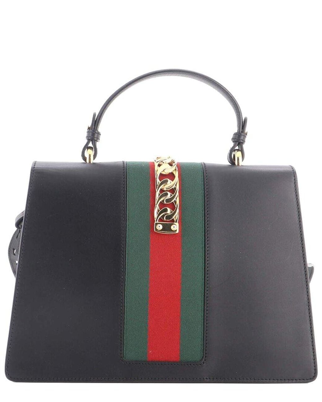 Gucci Black Leather Sylvie Top Handle Bag Medium (Authentic Pre-Loved)