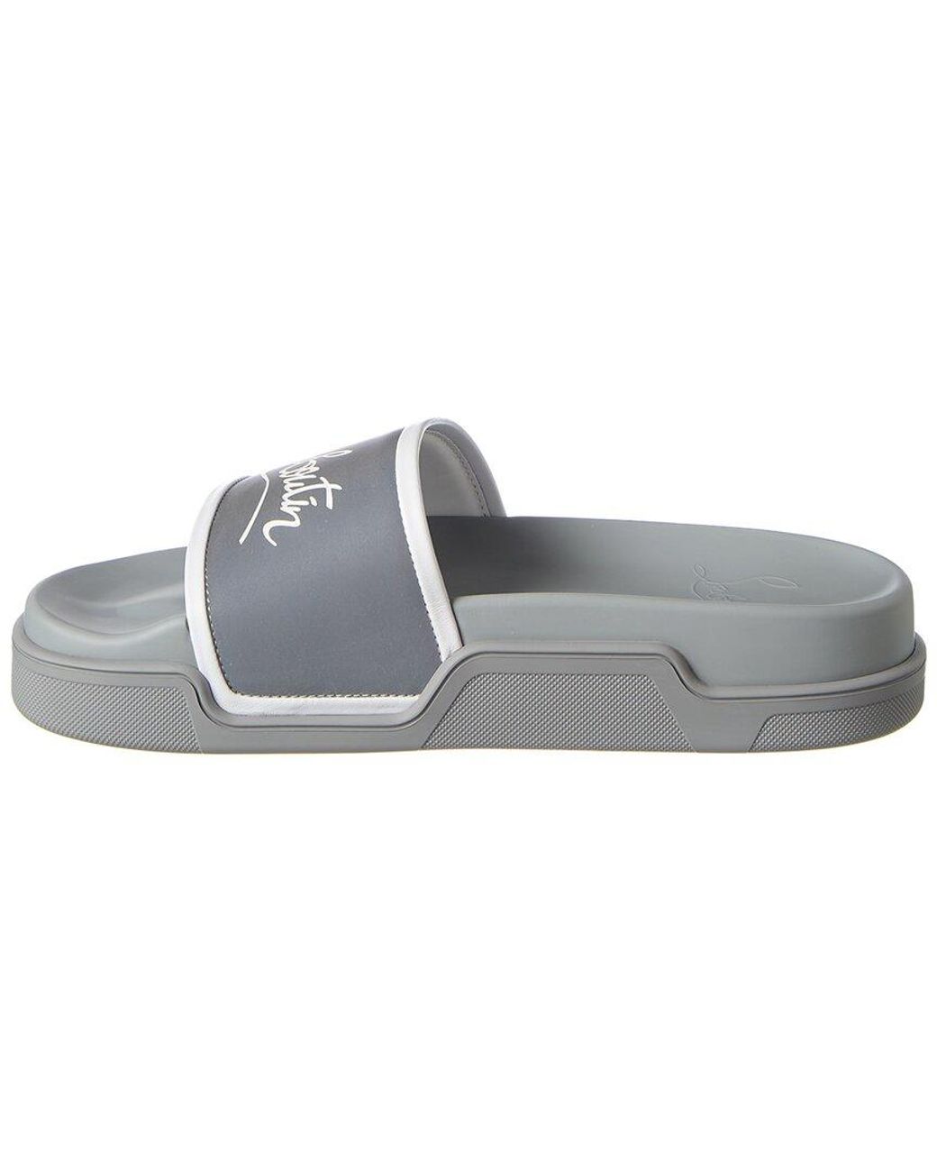 Christian Louboutin Navy Pool Leather Slide in Gray for Men | Lyst