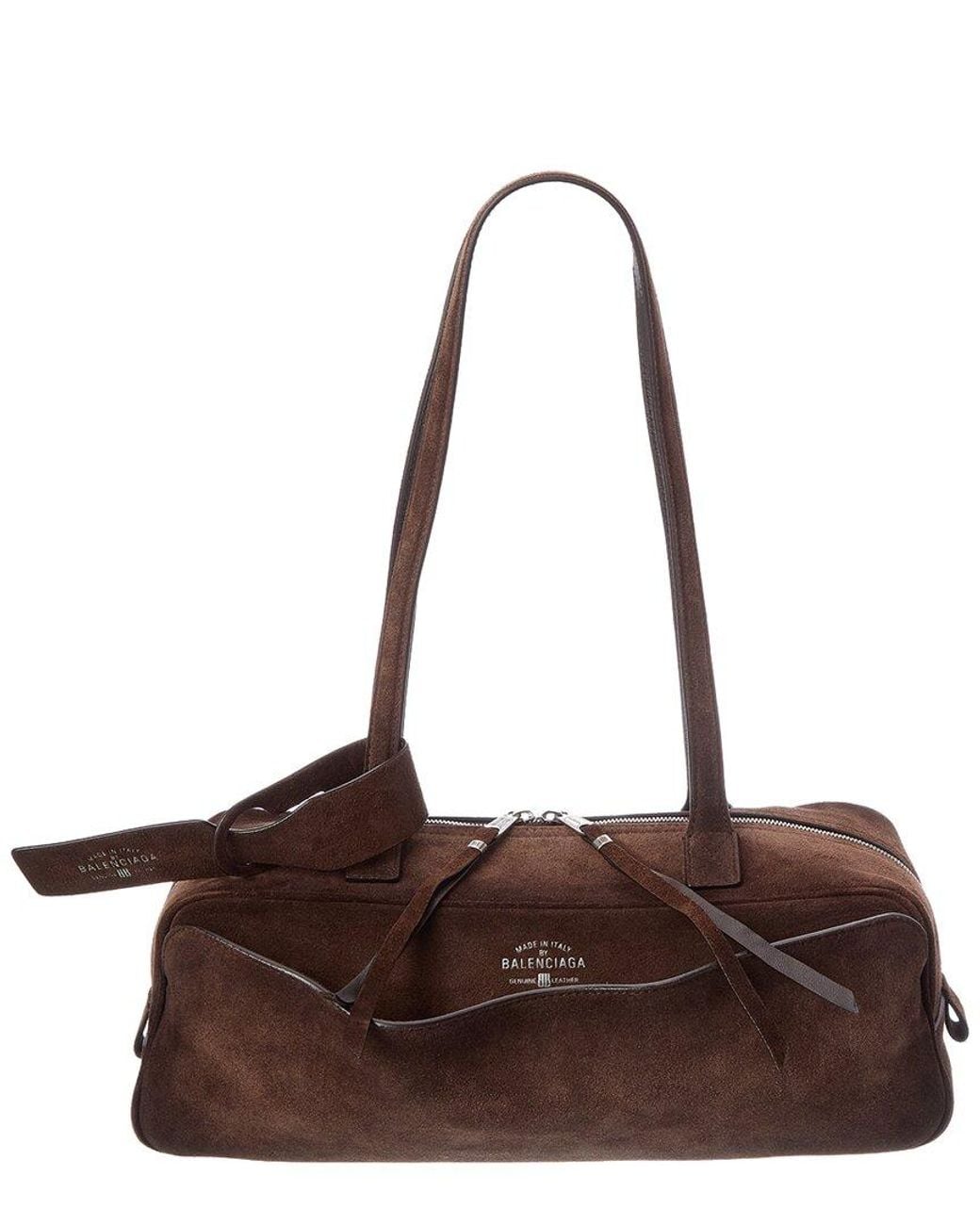 Balenciaga Brown Logo Leather Shoulder Bag