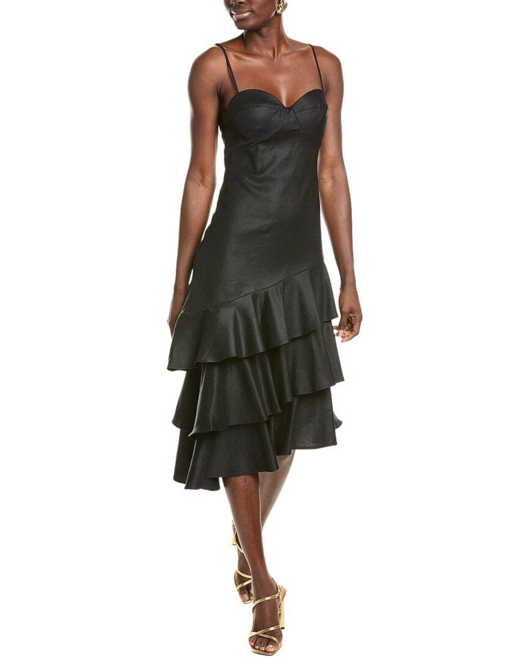 BCBGMAXAZRIA Asymmetrical Ruffle Linen Blend Cocktail Dress in Black Lyst