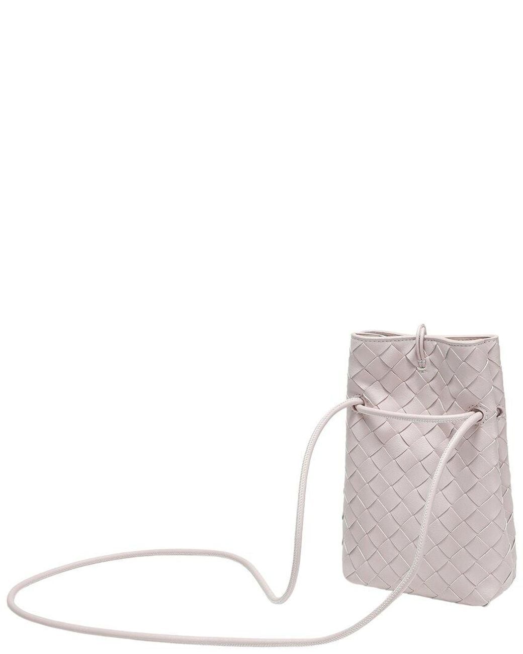 Tiffany & Fred Paris Gray Handwoven Leather Mini Bucket Bag