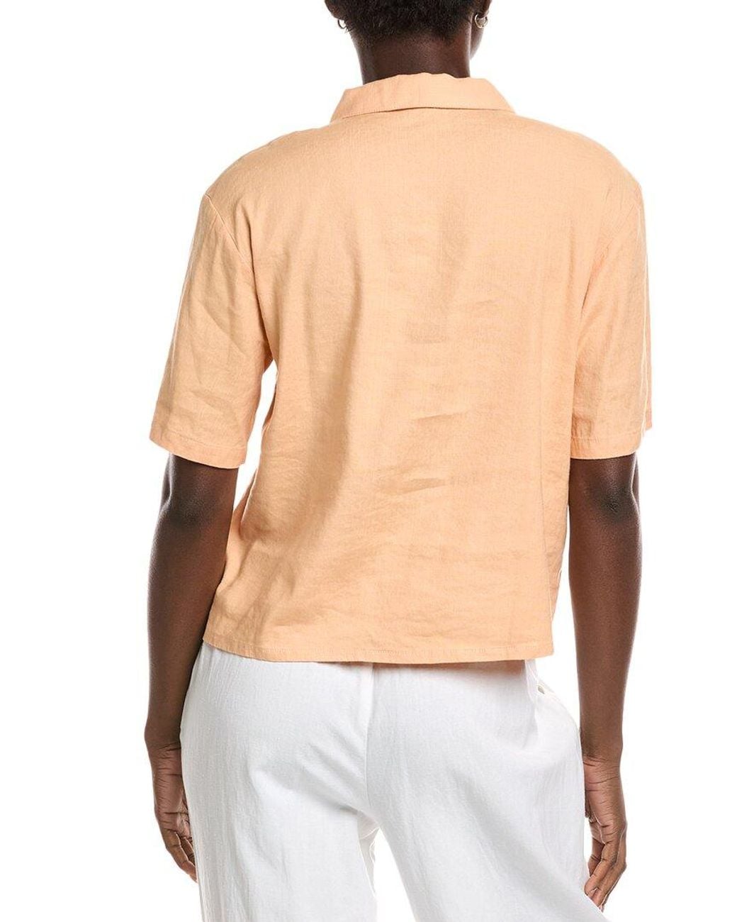 Monrow White Short Sleeve Linen Vacation Shirt