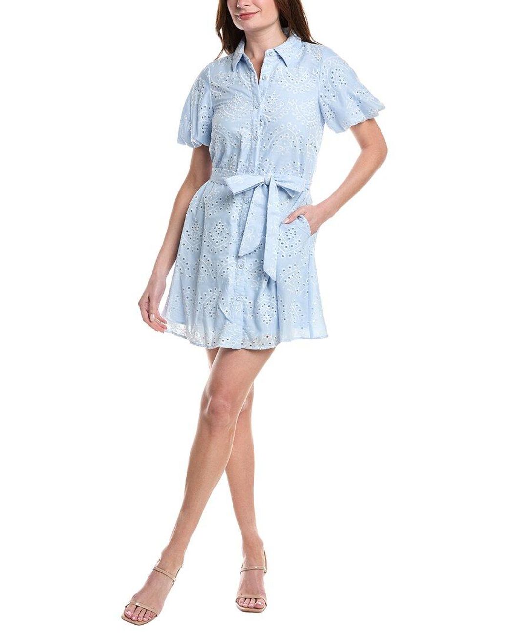 Sam Edelman Blue Puff Sleeve Eyelet Shirtdress