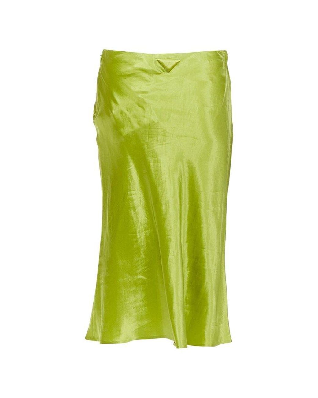 Prada Green Satin Triangle Padded Logo Trailing Skirt, Size It, Never Worn (Authentic Pre-Loved)
