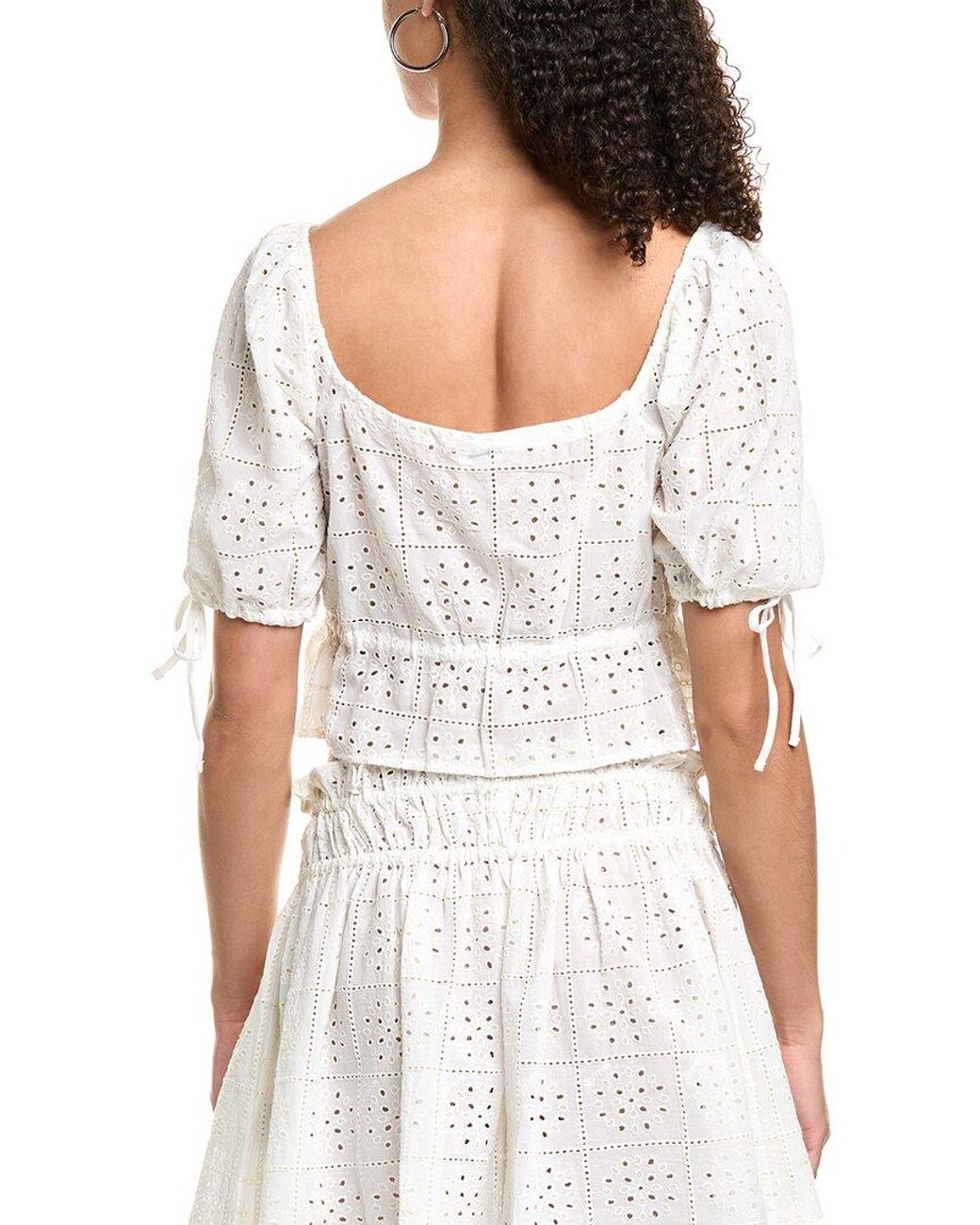 Ganni White Light Broderie Anglaise Cropped Top