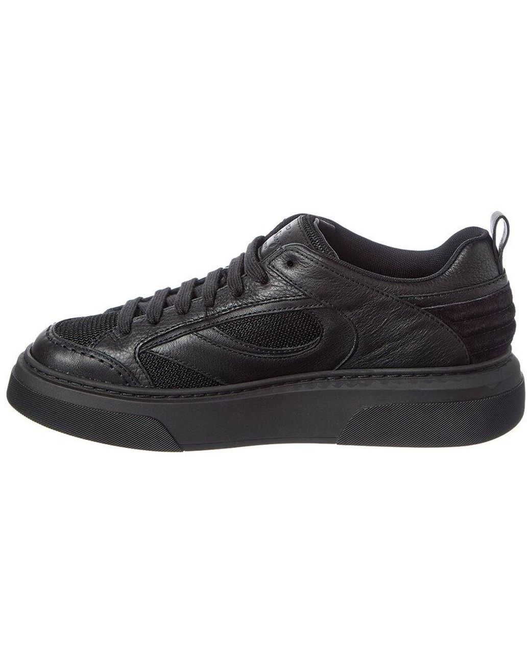 Ferragamo Black Cassina Leather-Trim Sneaker for men