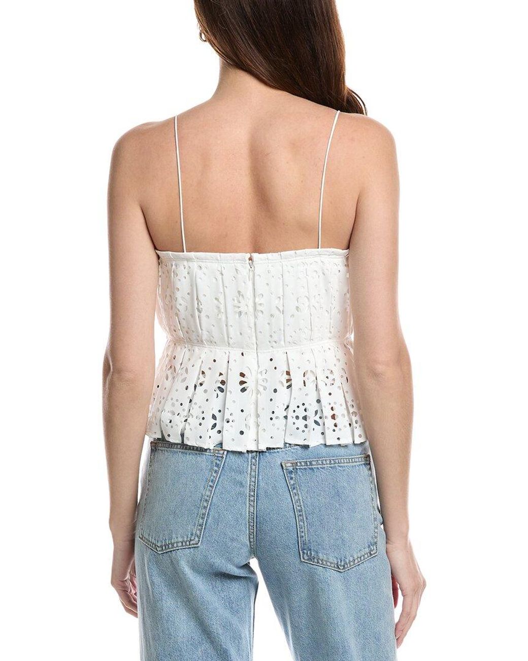 Rebecca Taylor Blue Geo Eyelet Pleated Tank