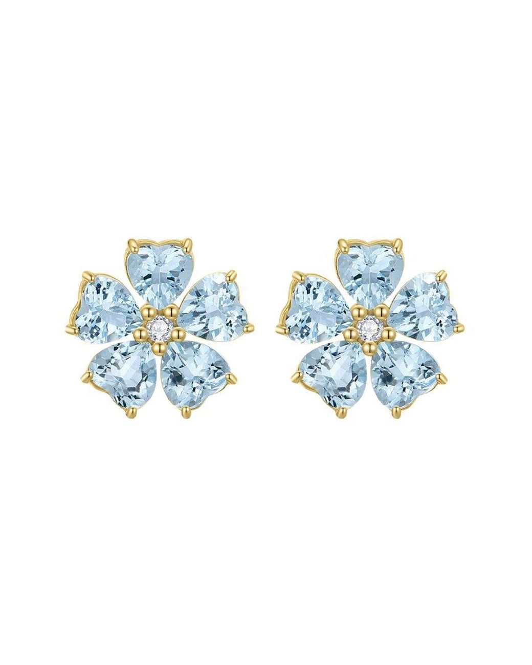 Nina Zhou Jewelry Blue 14K 4.84 Ct. Tw. Diamond & Aquamarine Stud Earrings