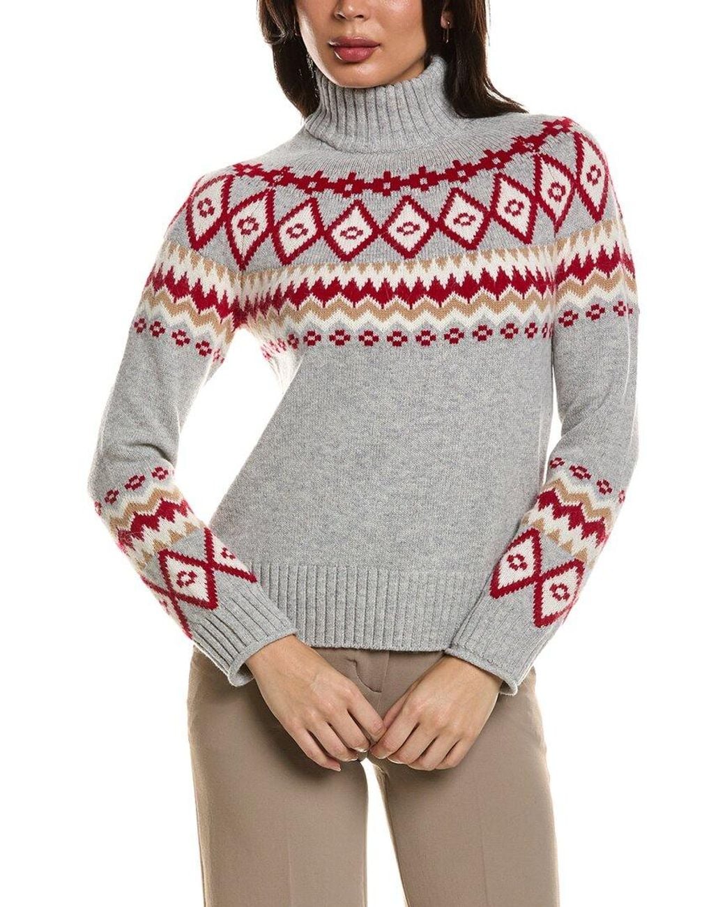 Hannah Rose Merino Fair Isle Wool & Angora-Blend Sweater in Gray | Lyst