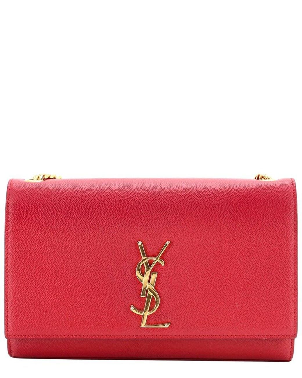 Saint Laurent Red Grainy Leather Classic Monogram Crossbody Medium (Authentic Pre-Loved)