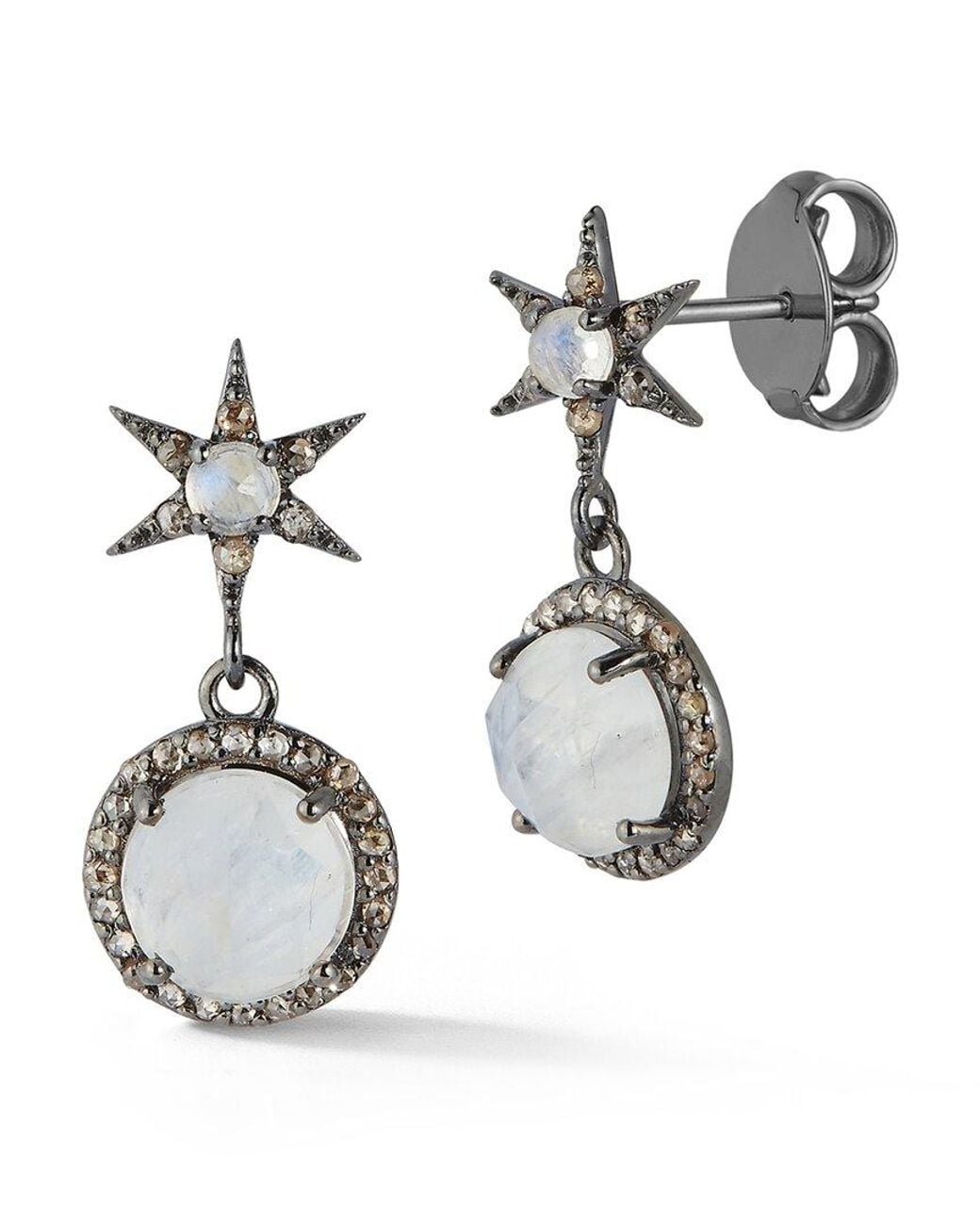 Banji Jewelry White Silver 2.53 Ct. Tw. Diamond & Moon Stone Drop Earrings