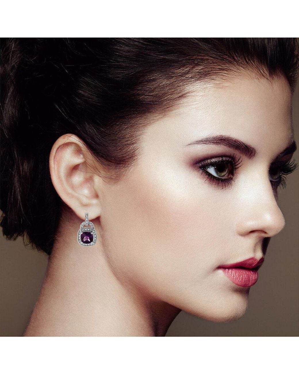 Haus of Brilliance Multicolor Colorful Gemstones 4.28 Ct. Tw. Diamond & Amethyst Dangle Earrings