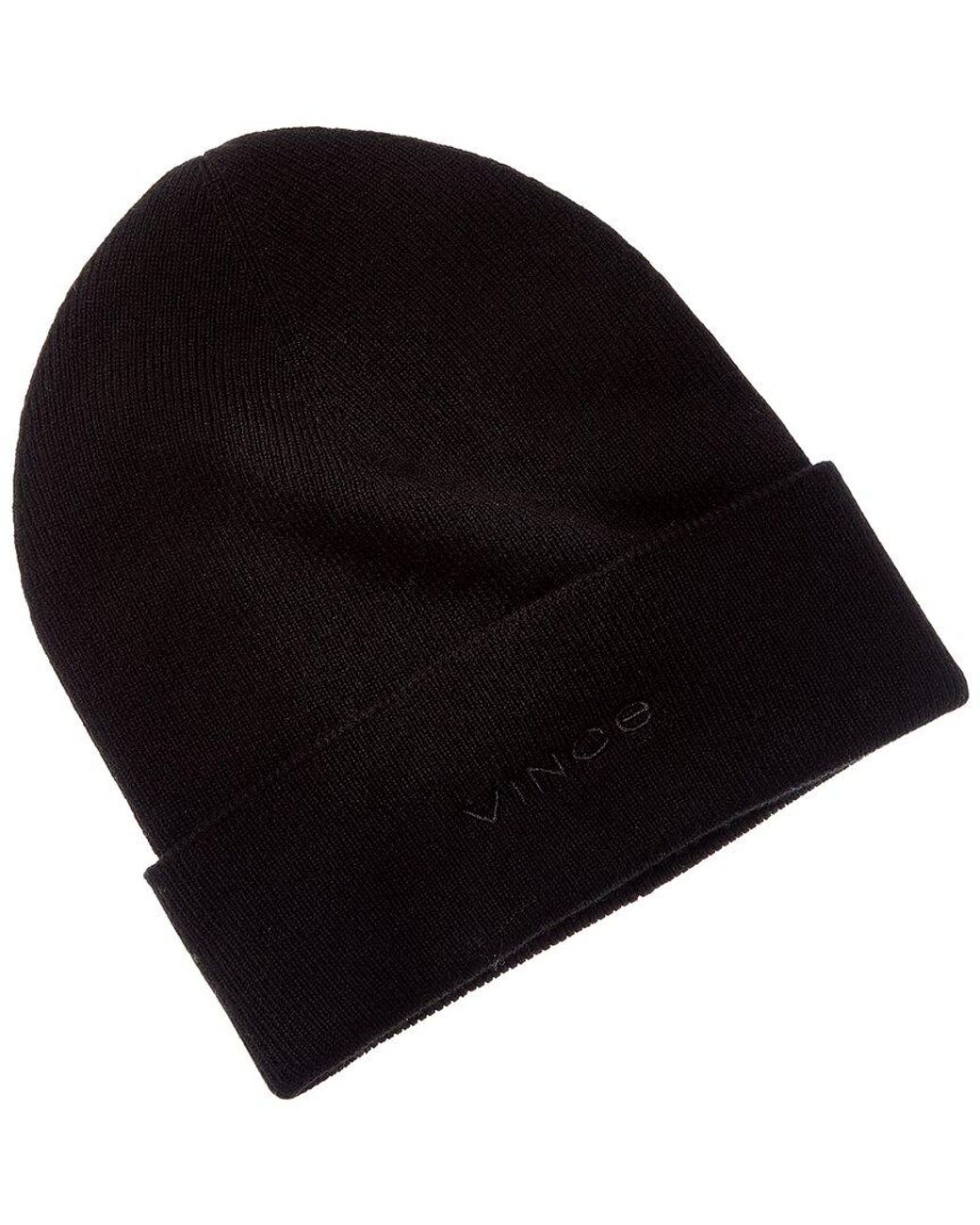 Vince Black Fine Rib Double Layer Cuff Knit Hat