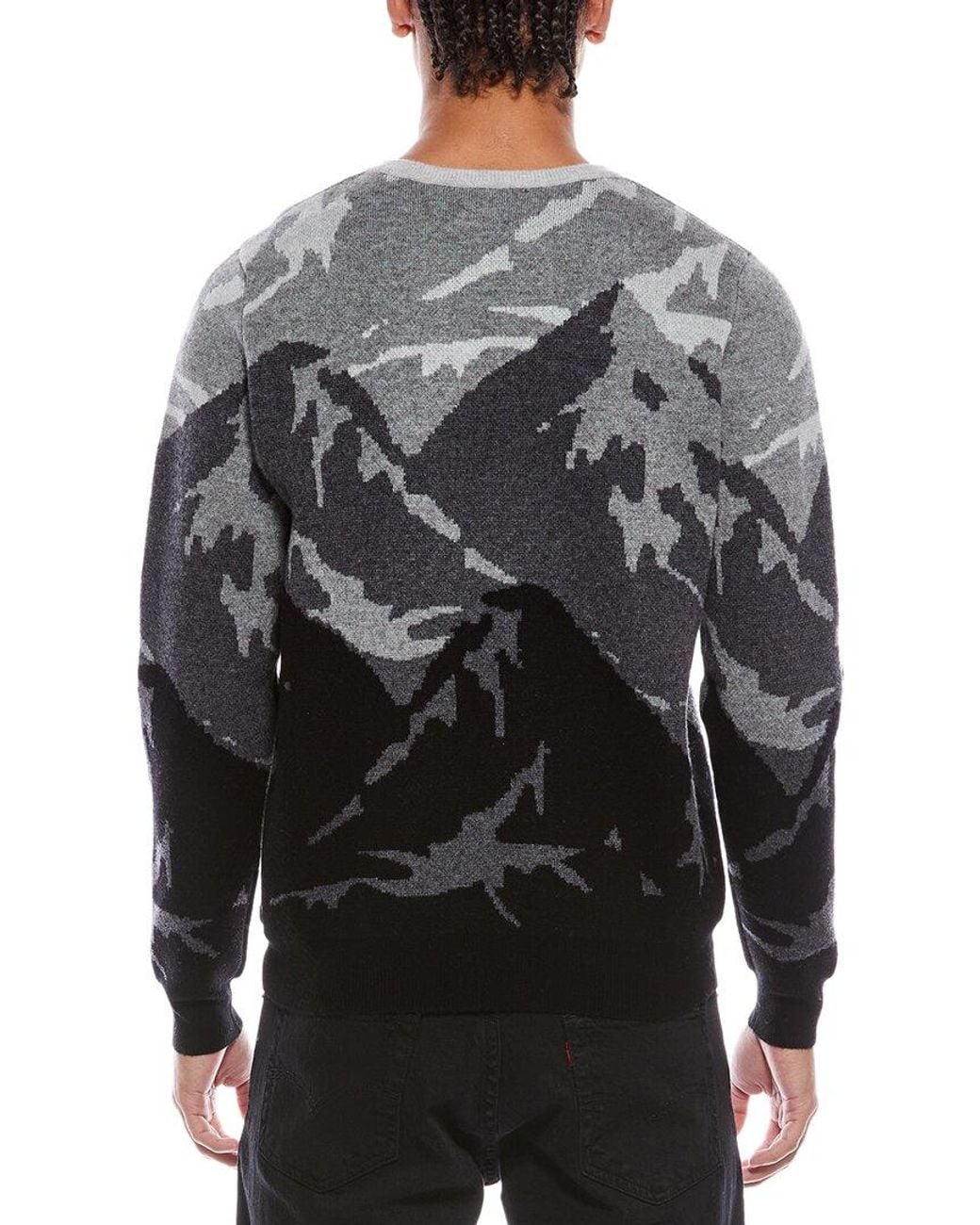 Brodie Cashmere Gray Graphic Mountain Wool & Cashmere-Blend Crewneck Sweater for men