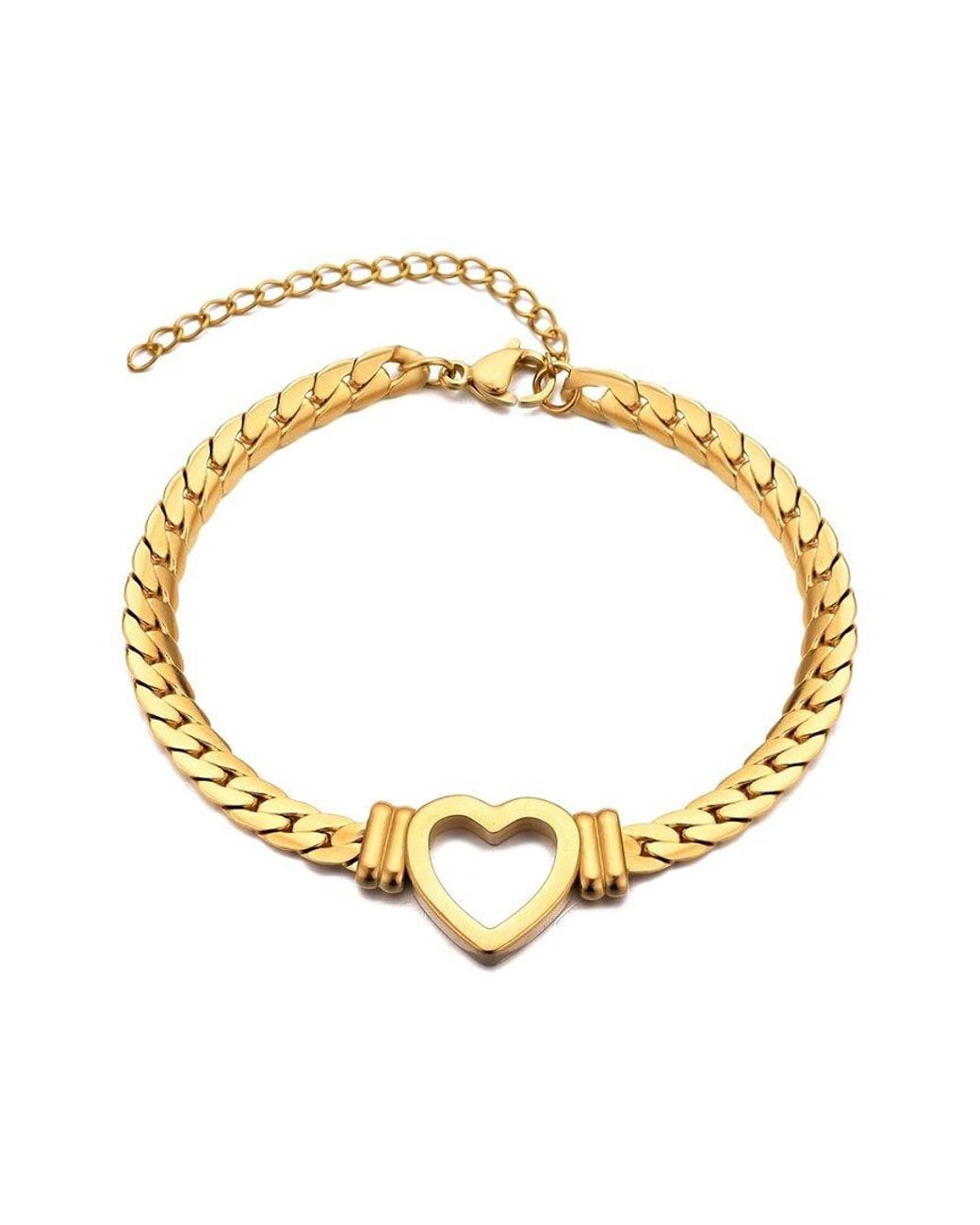 Adornia Metallic 18K Plated Flat Curb Chain Heart Bracelet