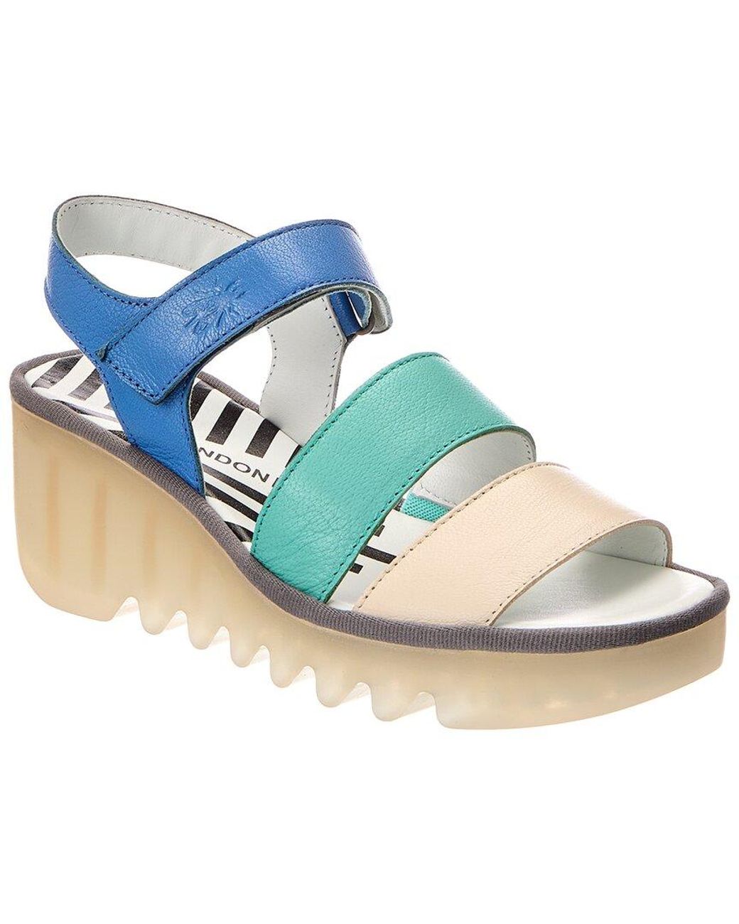 Fly London Blue Leather Wedge Sandal