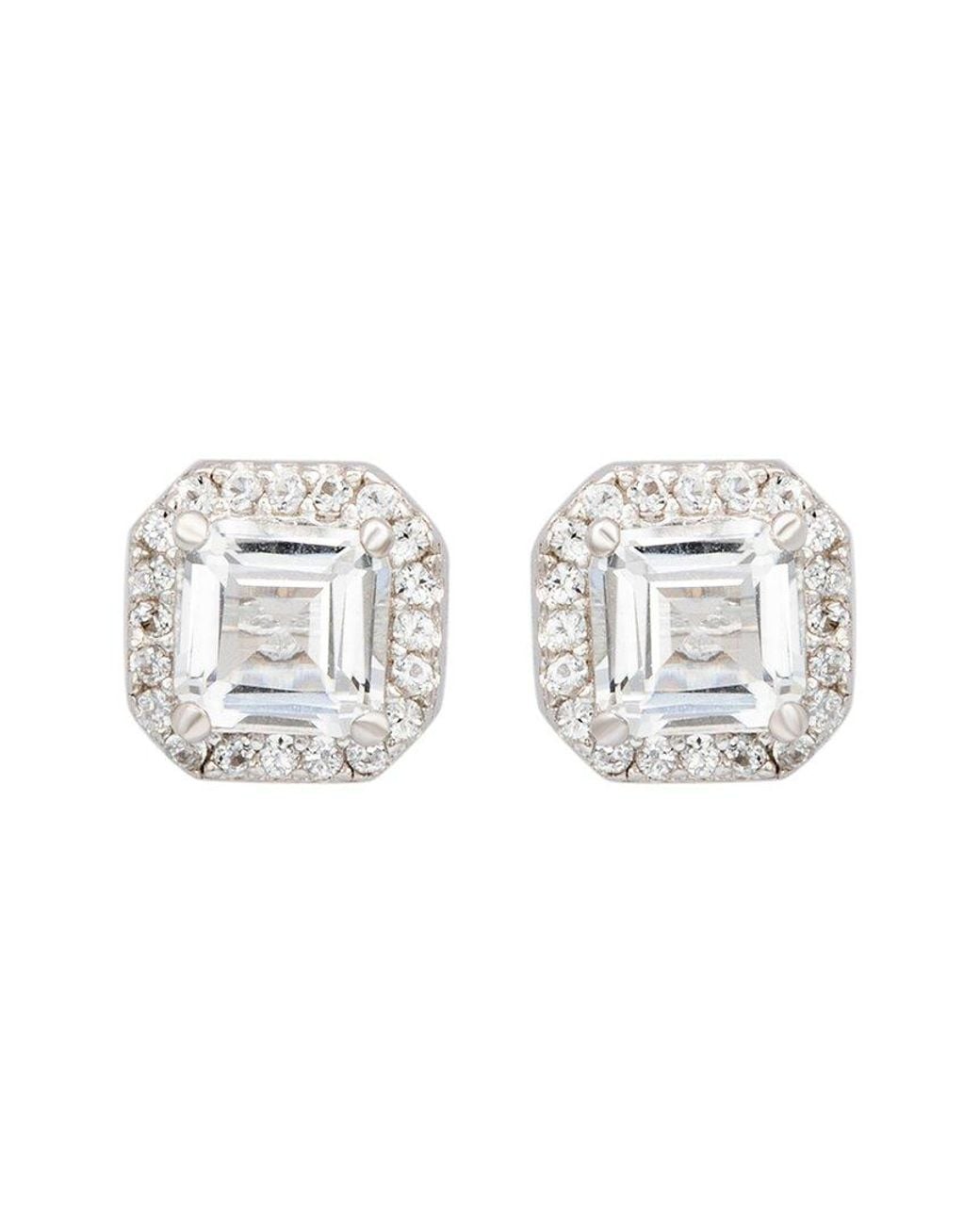 Suzy Levian Metallic Silver 0.02 Ct. Tw. Diamond & White Topaz Halo Studs