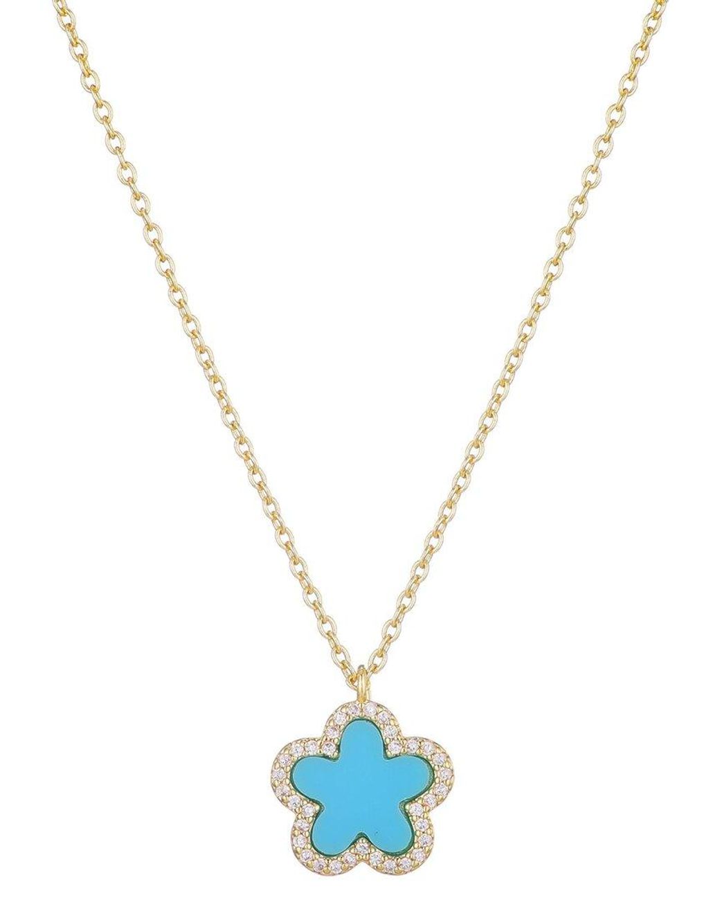 Adornia Blue 14K Plated Cz Halo 5-Leaf Clover Necklace