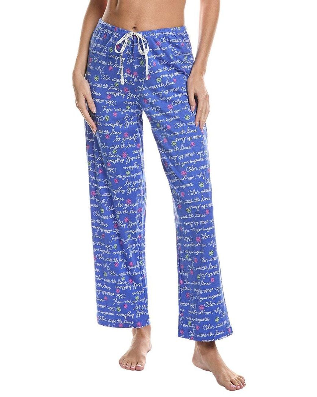 Hue Blue Script Mantras Long Pajama Pant