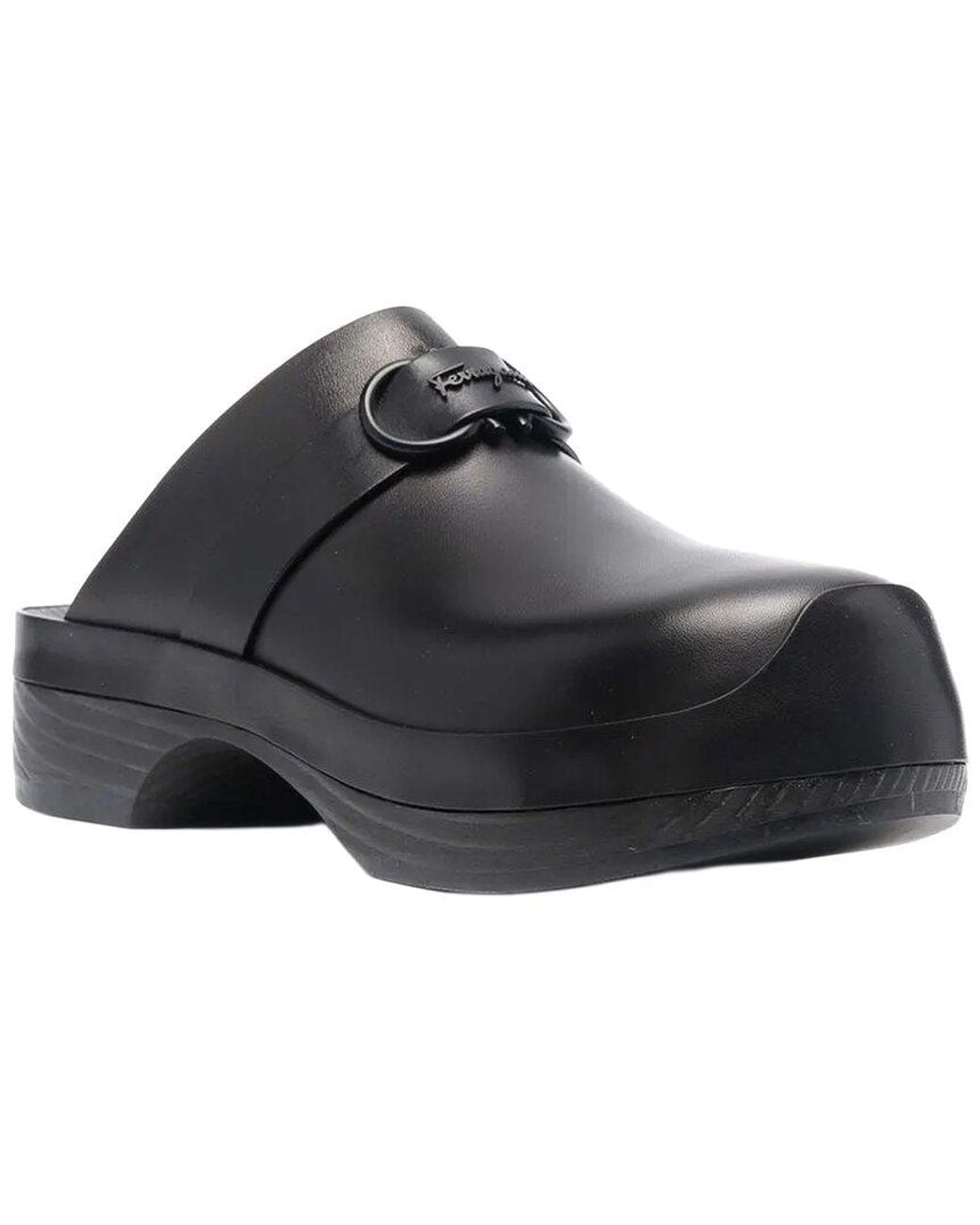 Ferragamo Black Gancini Leather Mule