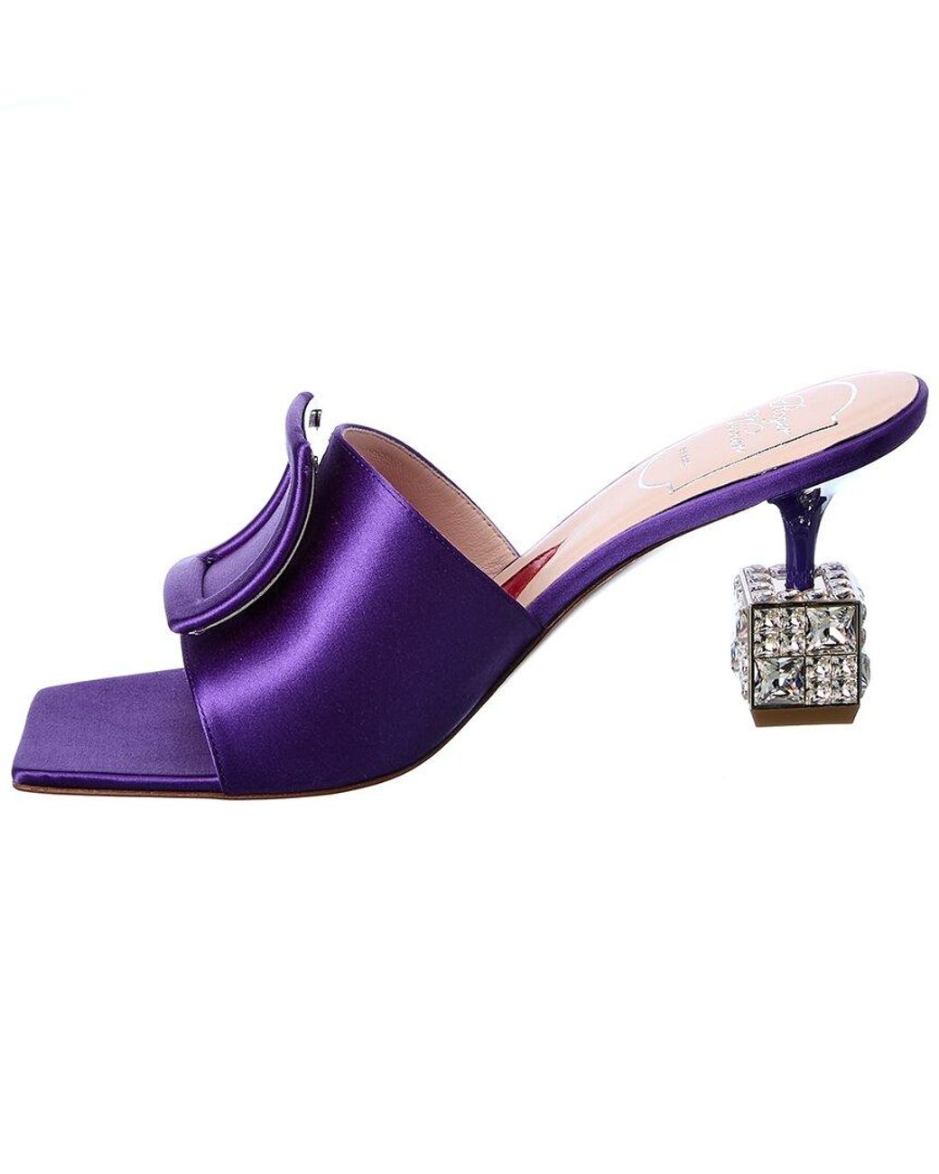 Womens Shoes Heels Pump shoes Roger Vivier Cube Strass Heel Satin Sandal in Purple 