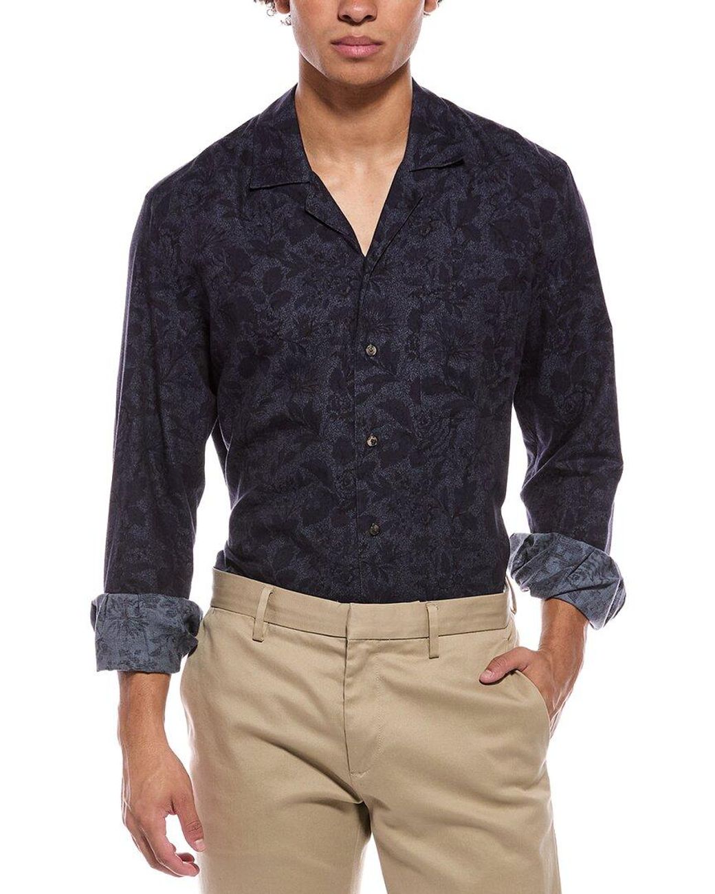 Isaia Blue Camp Collar Shirt for men