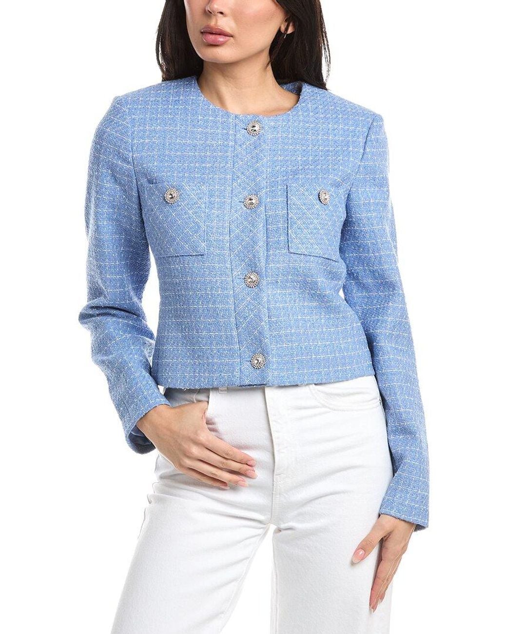 St. John Blue Collarless Boxy Jacket