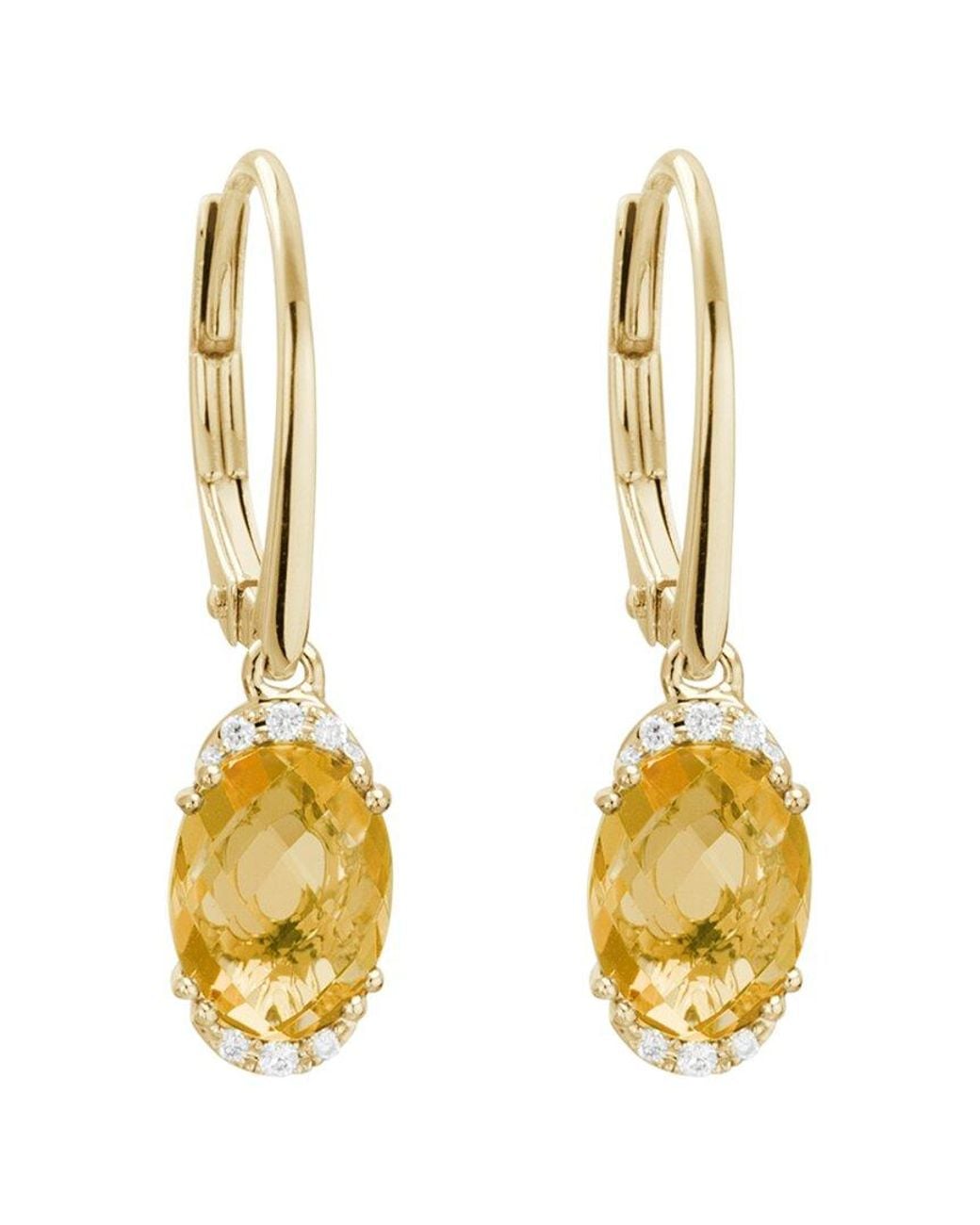 Diamond Select Cuts Metallic 14k Diamond .05 Ct. & 2.02 Ct. Citrine Earrings