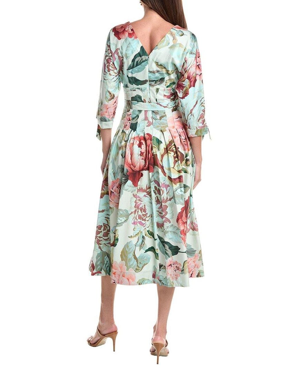 Teri Jon White Empire Waist 3/4-Sleeve Full Skirt Dress