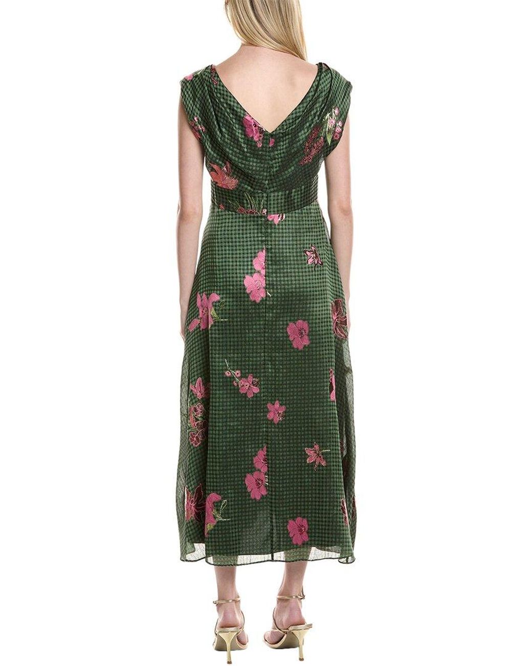Lela Rose Green Linen & Silk-Blend Off-The-Shoulder Dress