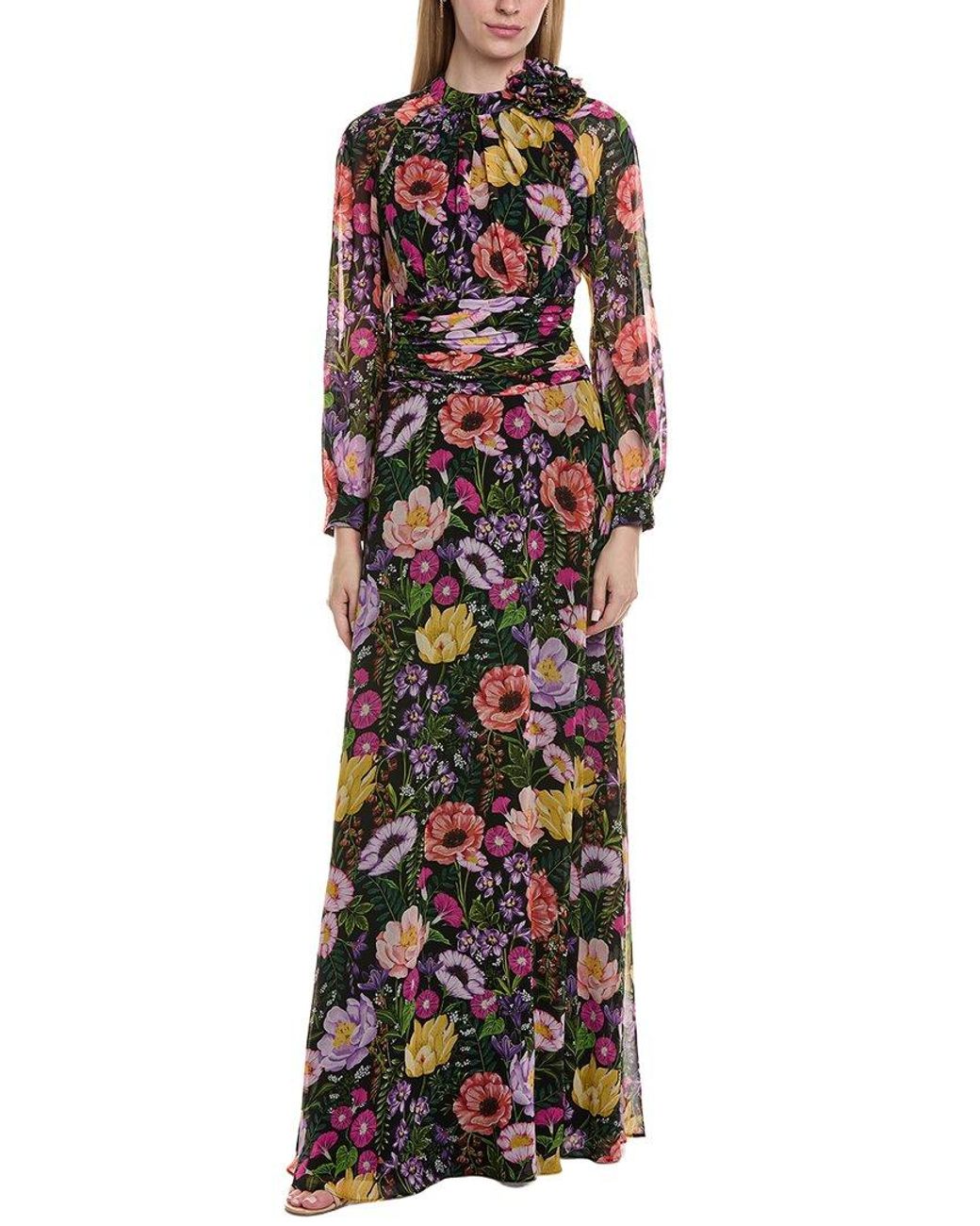 Teri Jon Black Printed Maxi Dress