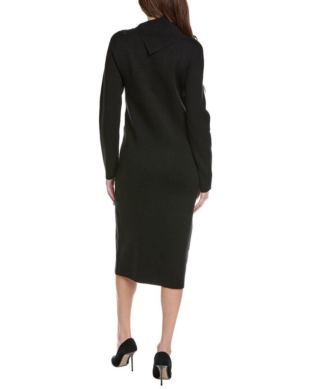 Joseph Ribkoff Black Asymmetric-Neck Knit Midi Dress