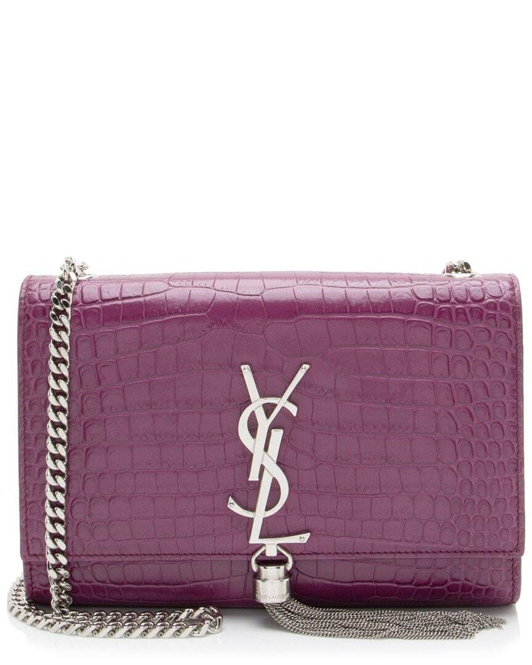 Saint Laurent Purple Croc-Embossed Leather Monogram Kate Tassel Small Shoulder Bag (Authentic Pre-Loved)