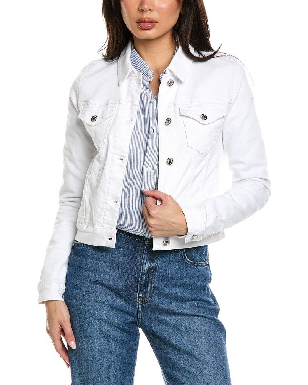 7 For All Mankind White Classic Cropped Trucker Top