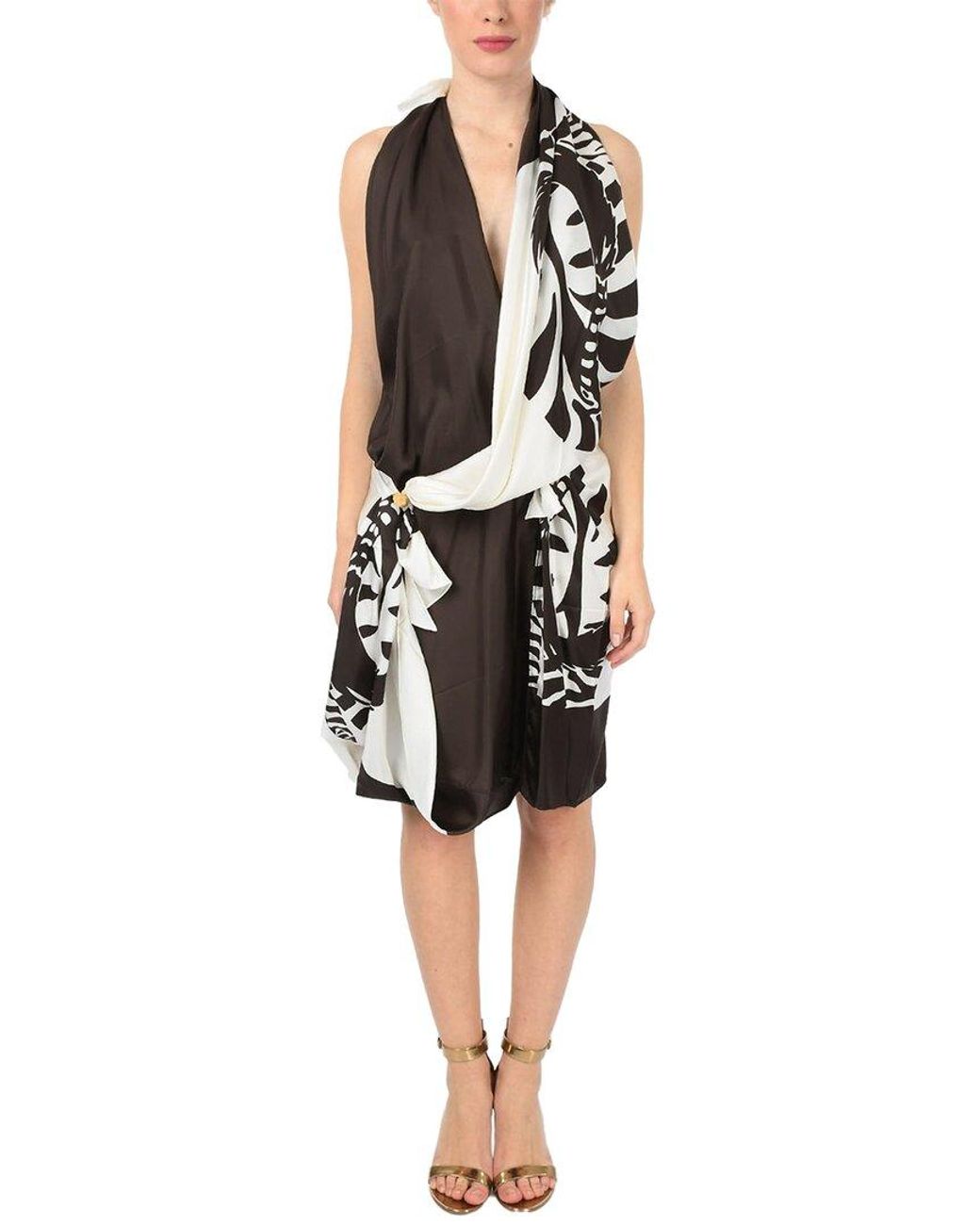 Bottega Veneta Black Draped Zebra Silk Dress