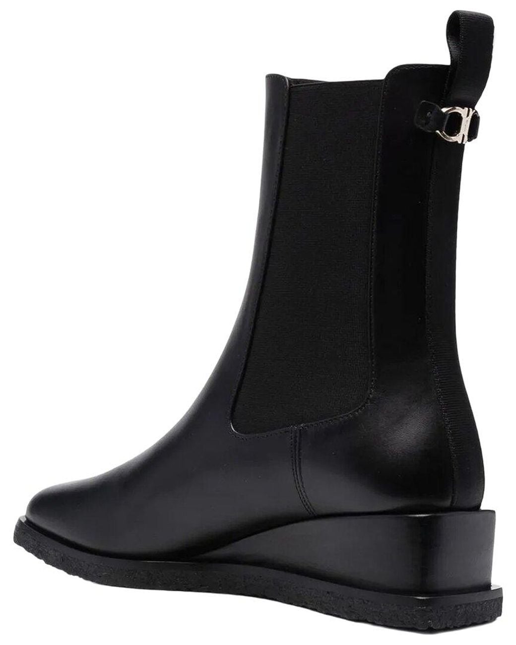 Ferragamo Black Leather Wedge Bootie