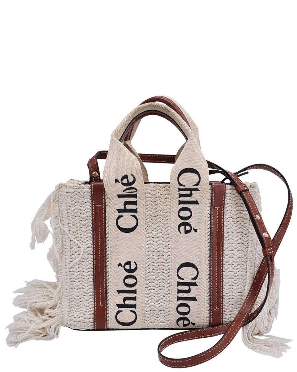 Chloé White Small Woody Knit Fringe Tote Bag (authentic Pre-loved)