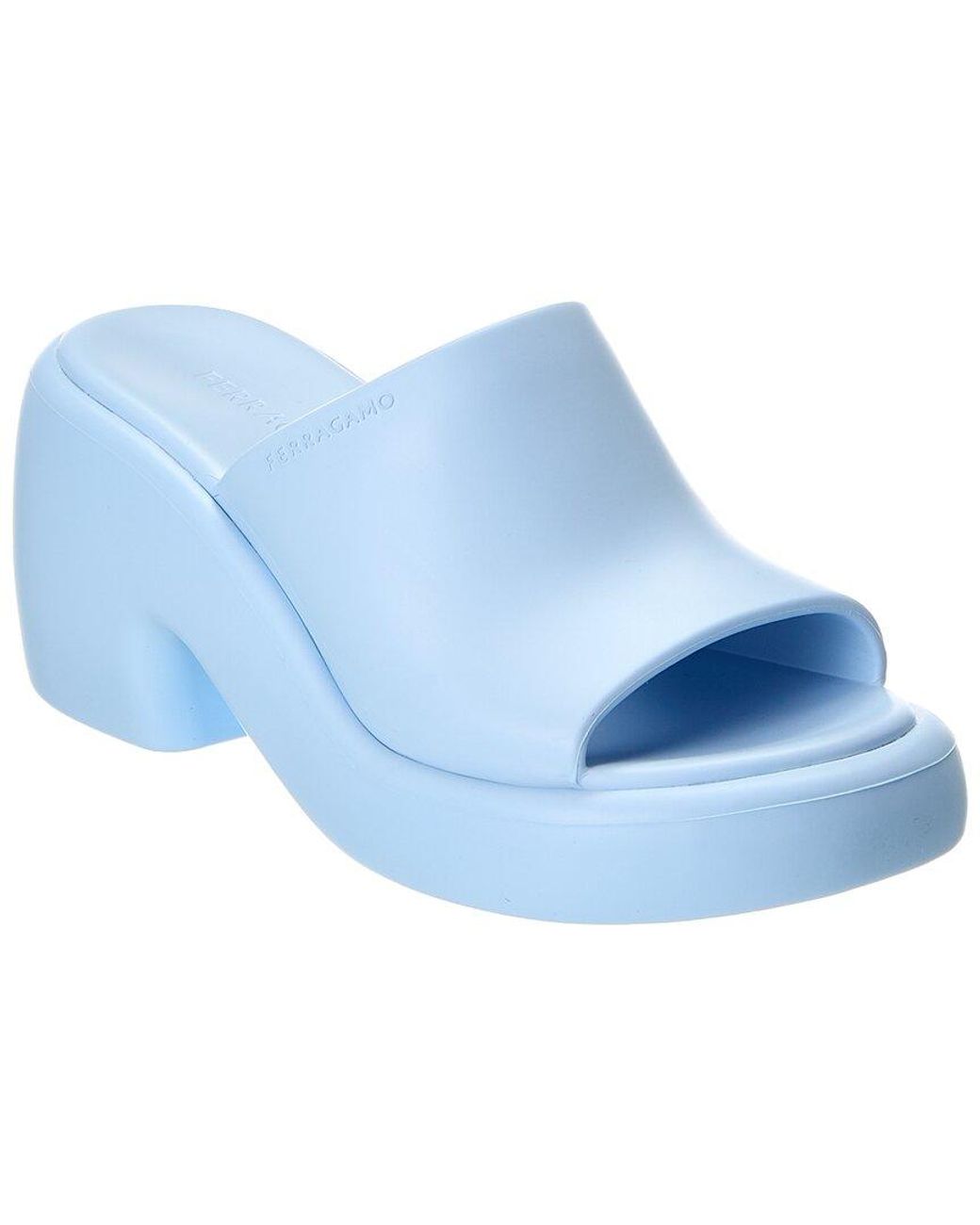 Ferragamo Blue Deva Rubber Platform Mule