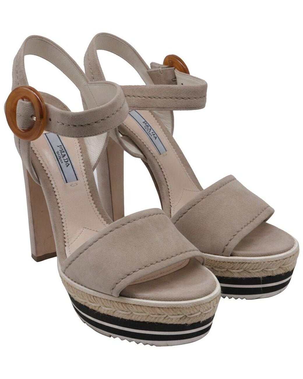 Prada Natural Buckled Ankle Strap Platform Suede Sandal (Authentic Pre-Loved)