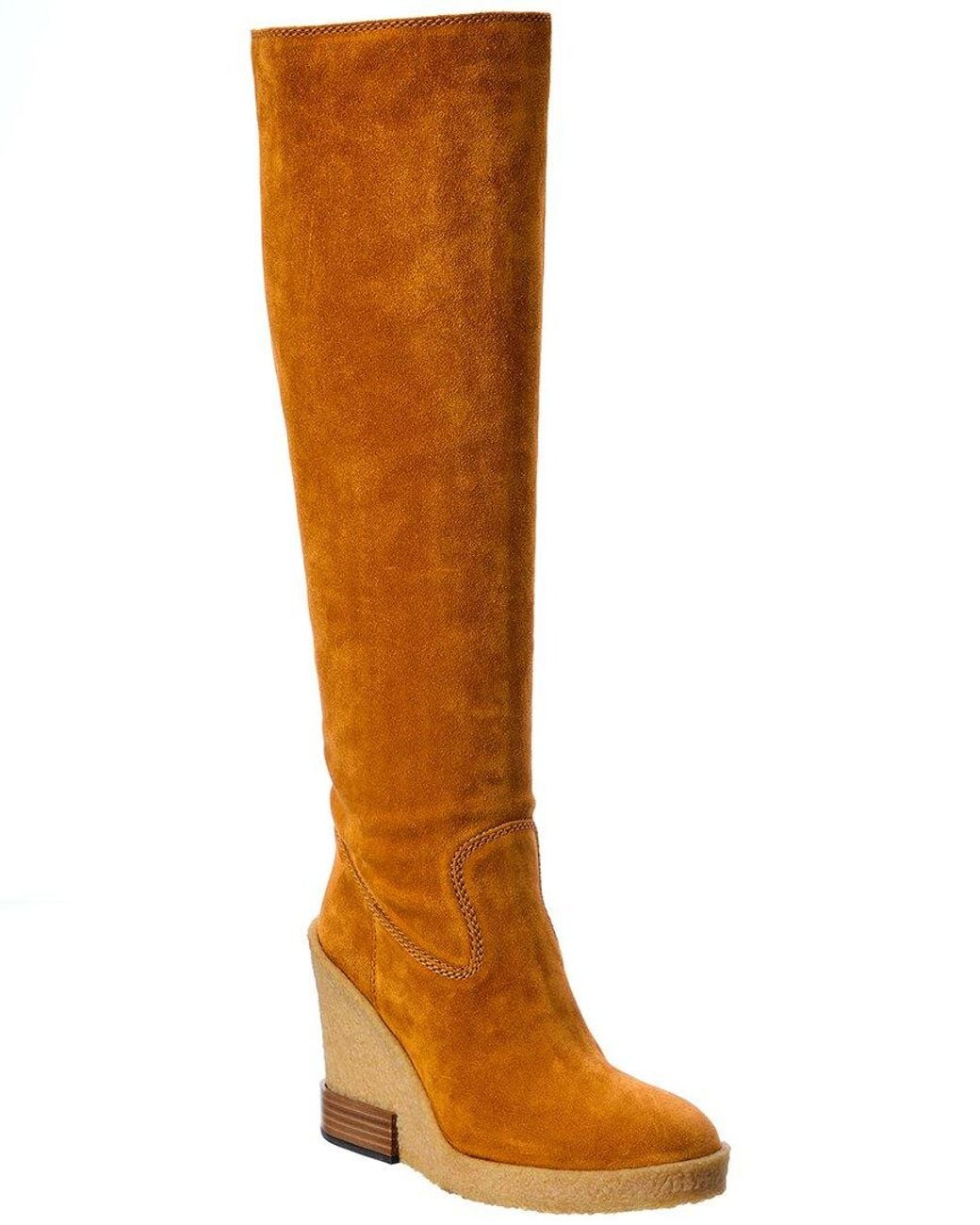 Tod's Brown Tods Suede Knee-High Wedge Boot