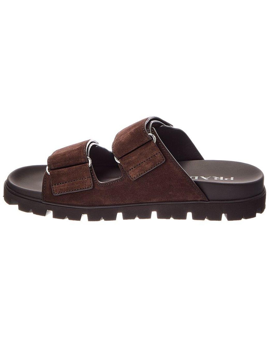 Prada Brown Triangle Logo Suede Sandal